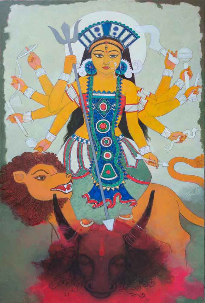 Painting of Goddess Durga on canvas