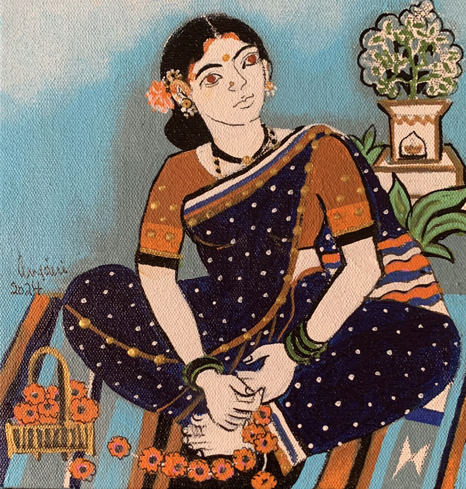 Painting on canvas of village woman