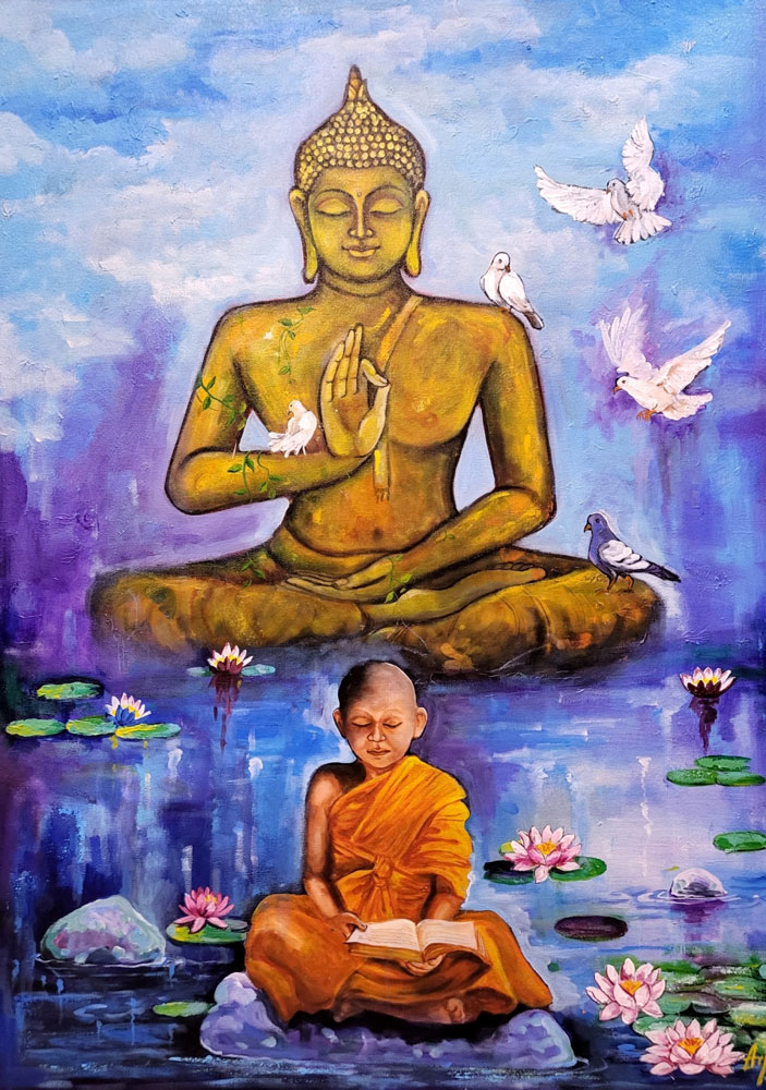 Painting of Buddha on canvas