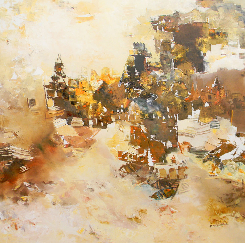 Abstract style Benaras painted with oil on canvas