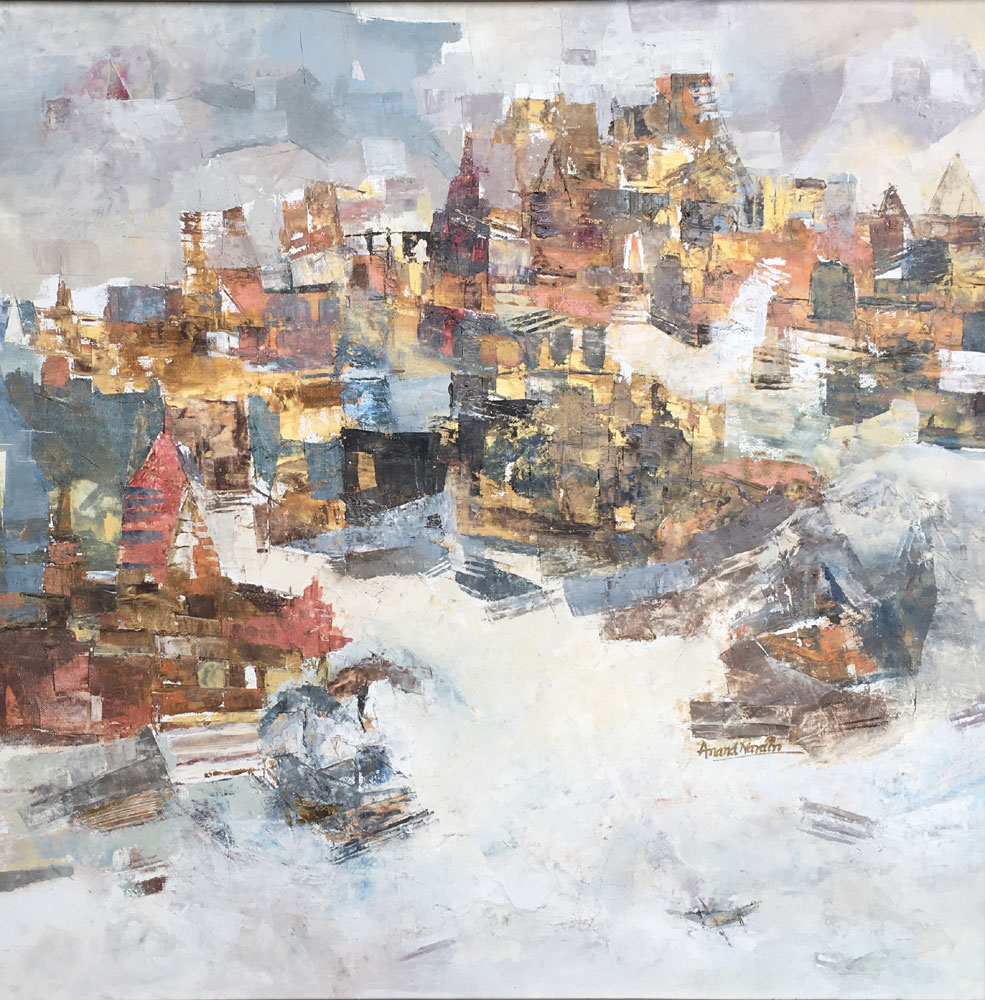 Painting of Benaras in abstract style on canvas