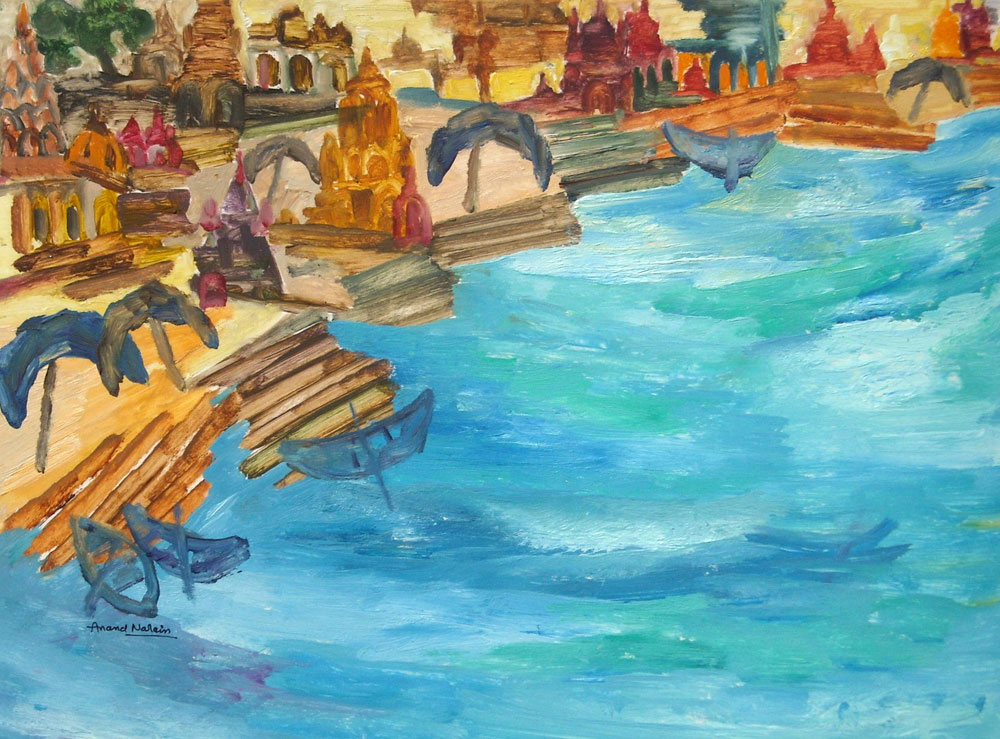 Painting of Benaras in abstract style on paper