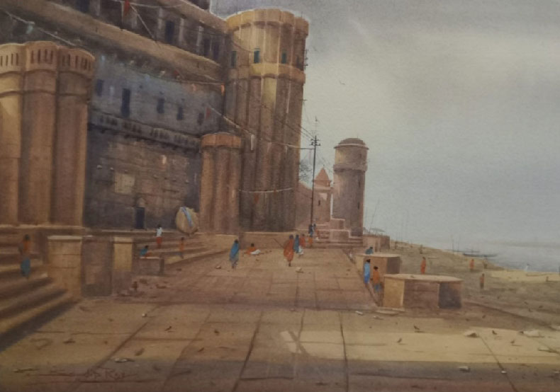 Painting of Benaras with watercolour on paper