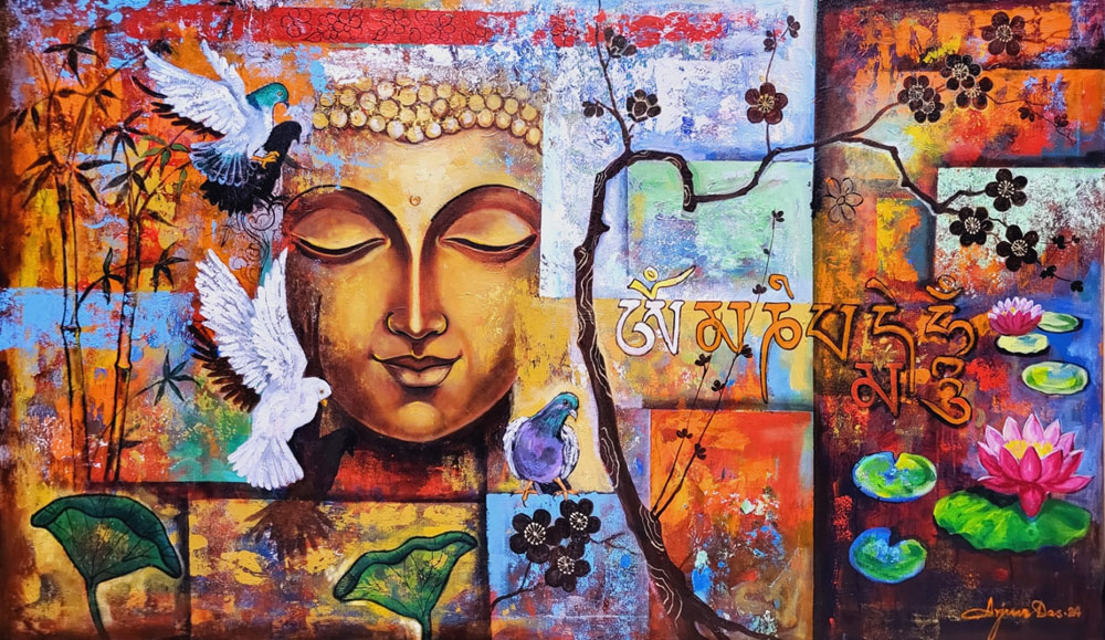 Painting of Buddha on canvas