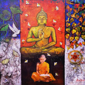 Buddha and Monk XV [ 48 X 48 inches ]