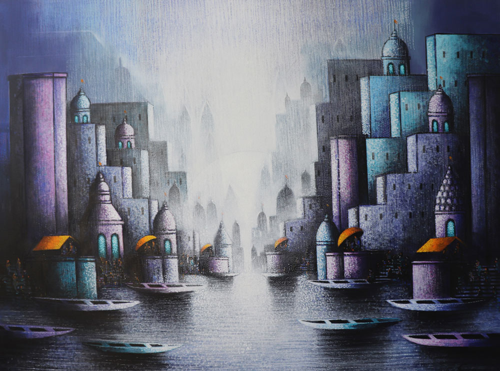 Painting of Benaras on canvas