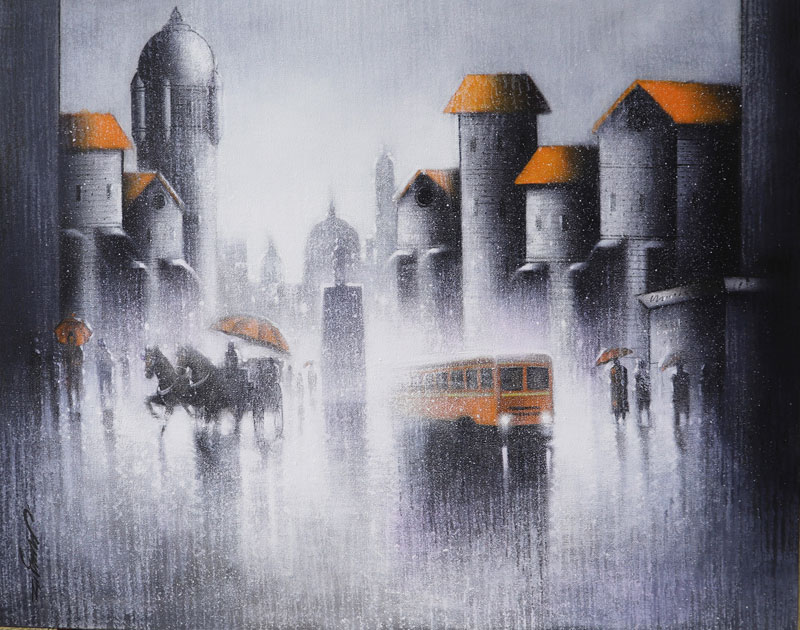 Abstract style cityscape on canvas