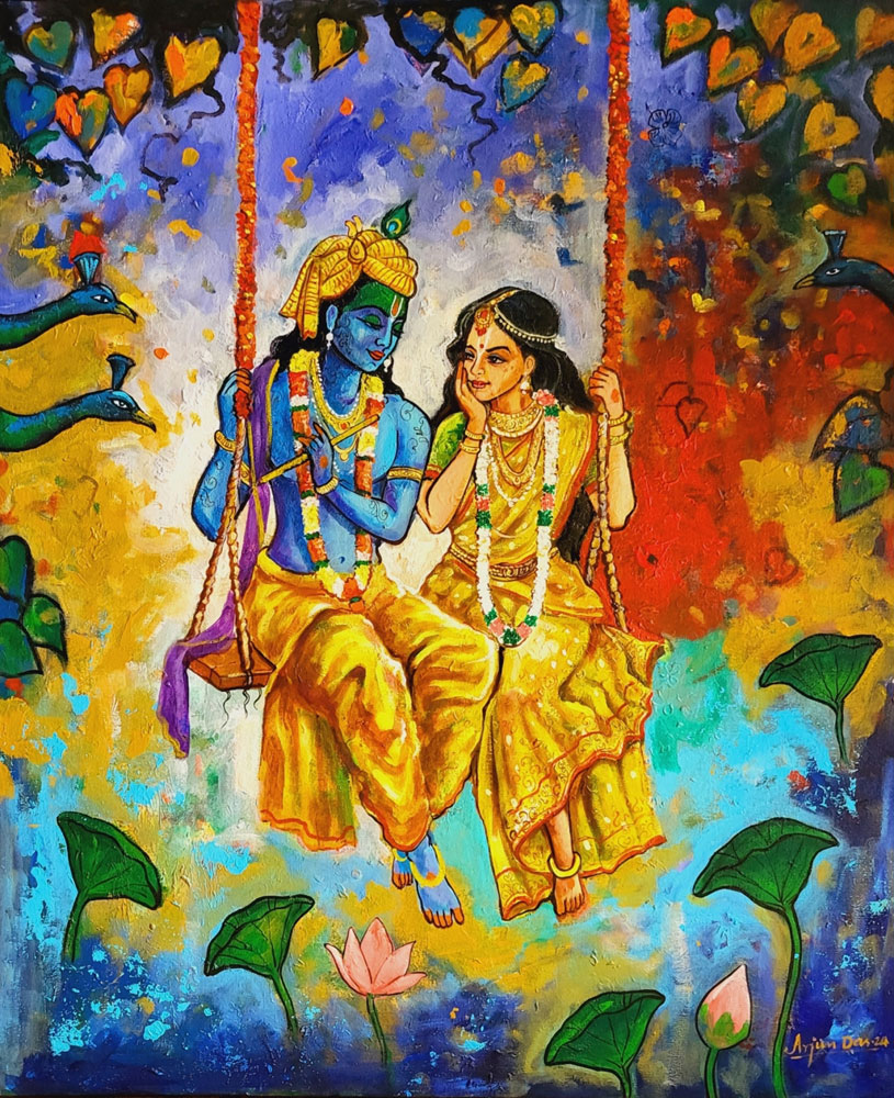 Painting of Radha and Krishna on canvas