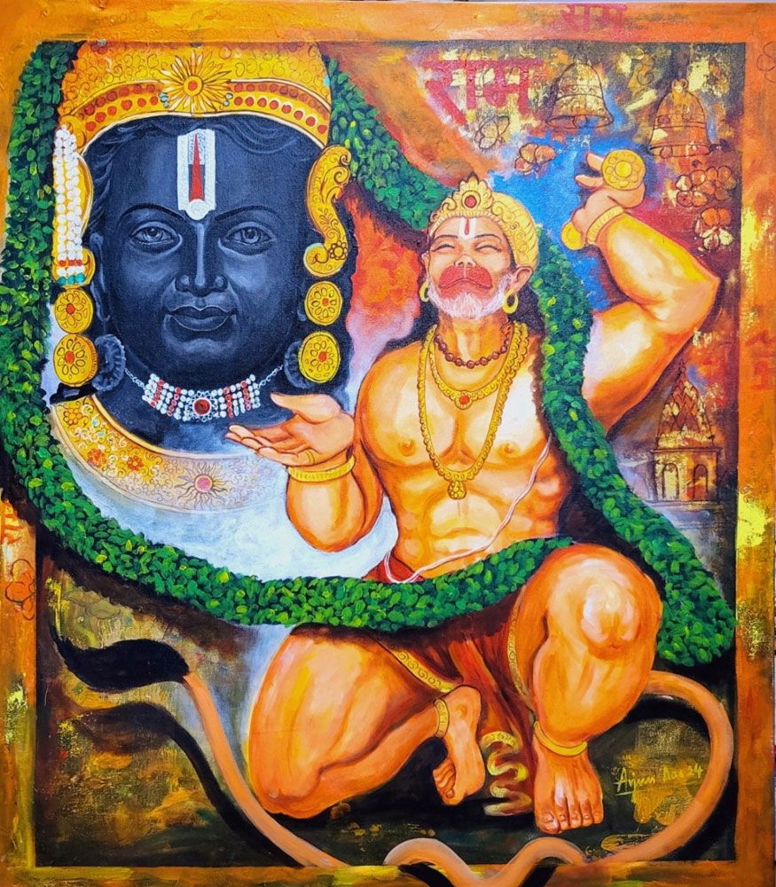 Painting of ram and hanuman on canvas