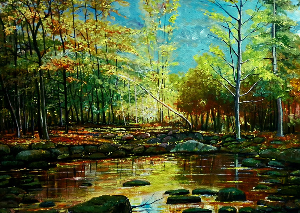 Painting of landscape with acrylic on board