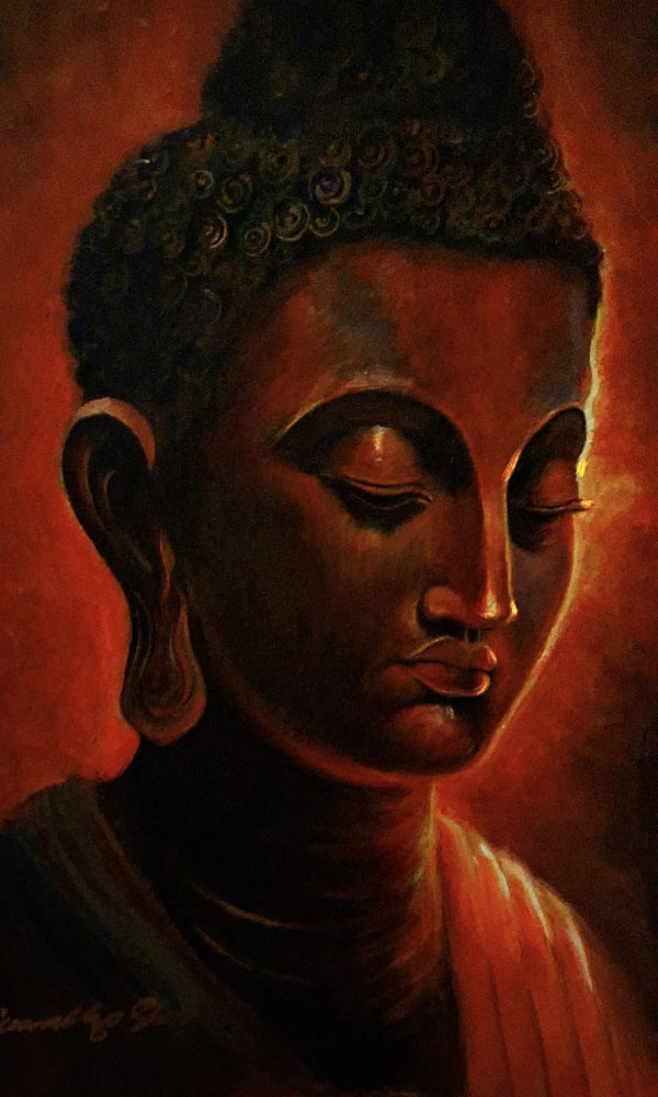 Painting of Buddha with acrylic on board