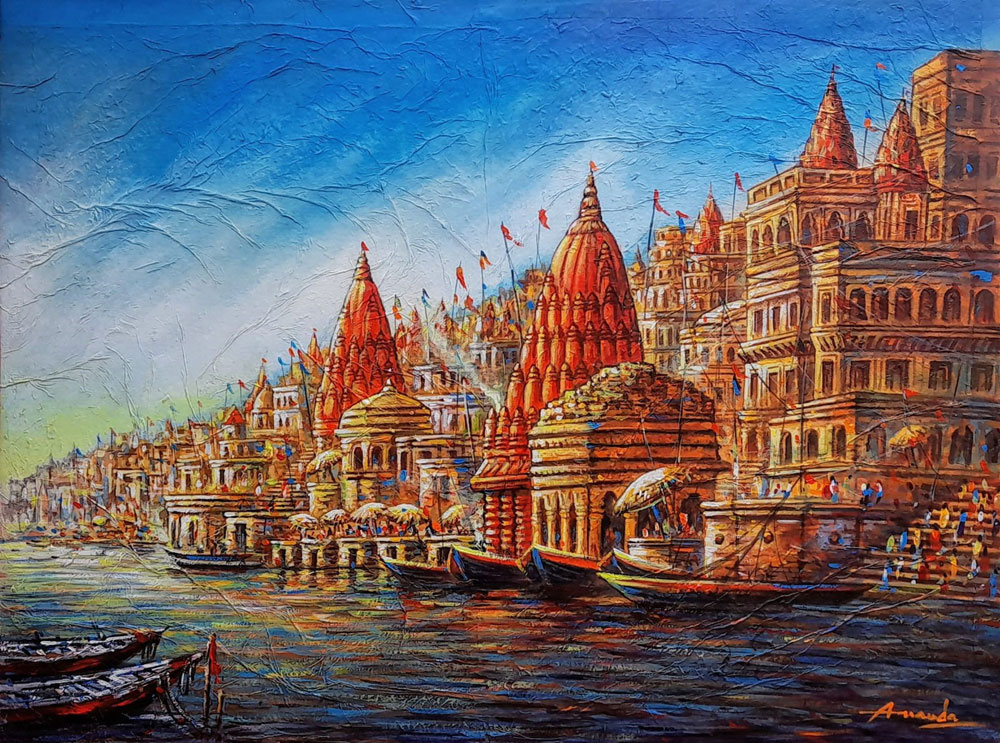 Painting of Benaras on canvas