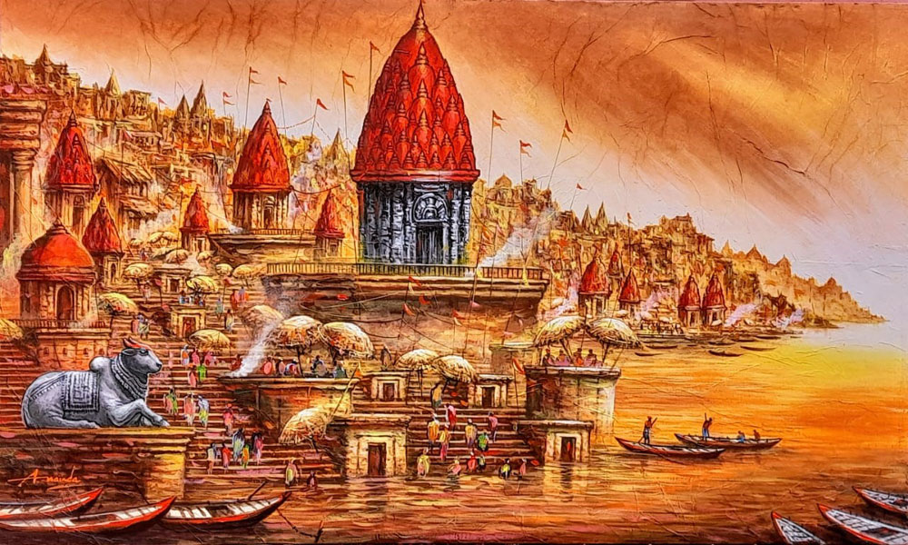 Painting of Benaras on canvas