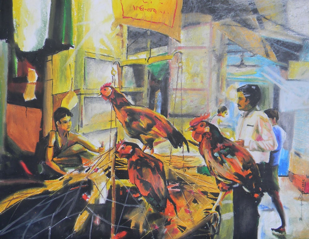 Painting of a shop on paper