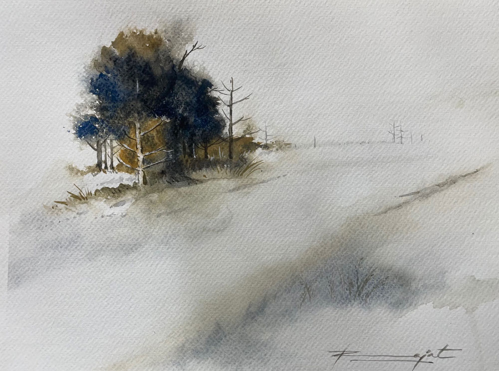 Painting of landscape on paper