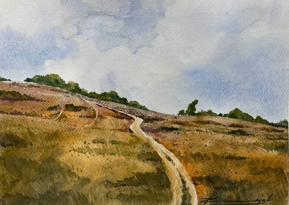 Painting of landscape on paper