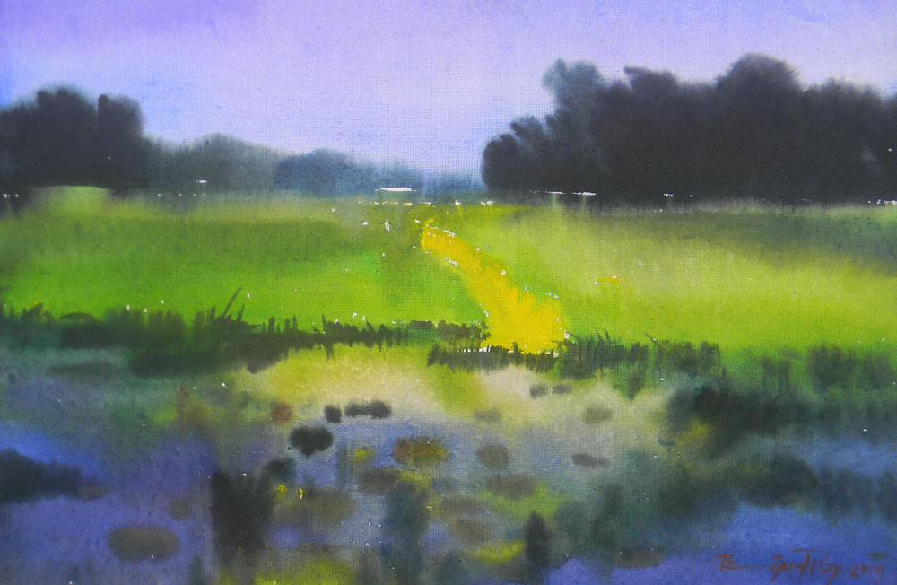 Painting of landscape on paper