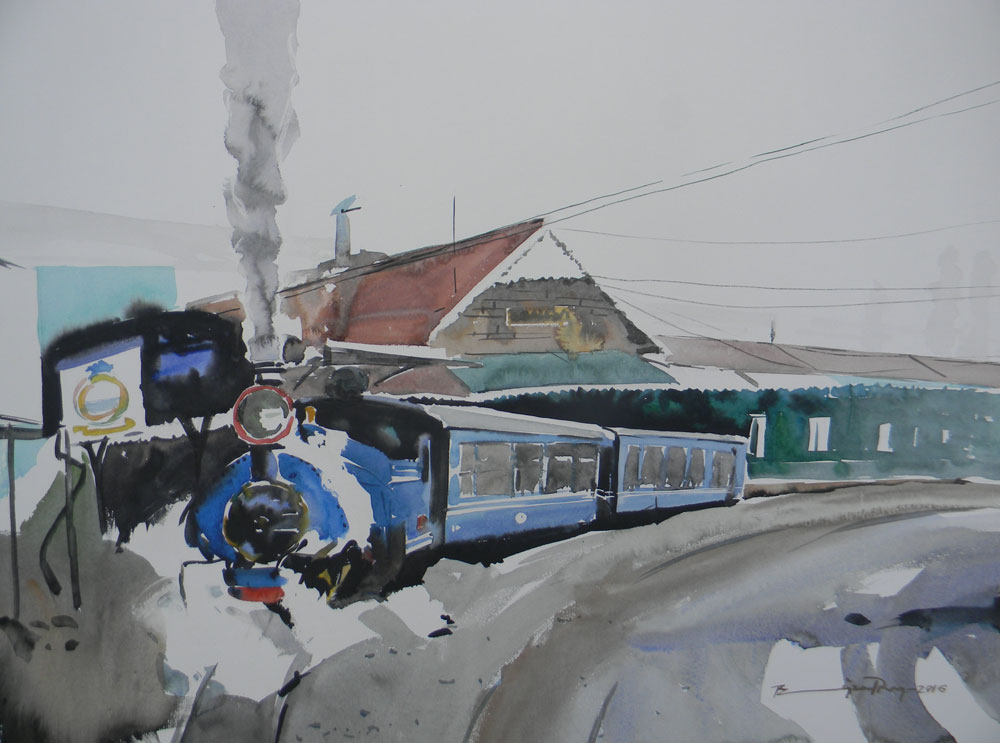 Painting of a station on paper