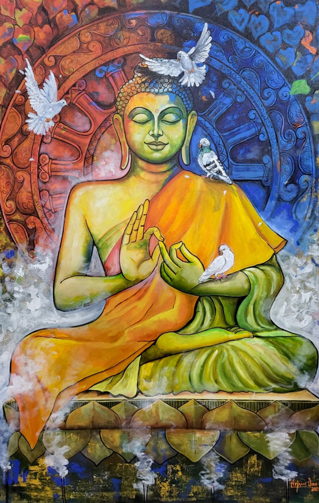 Painting of Buddha on canvas