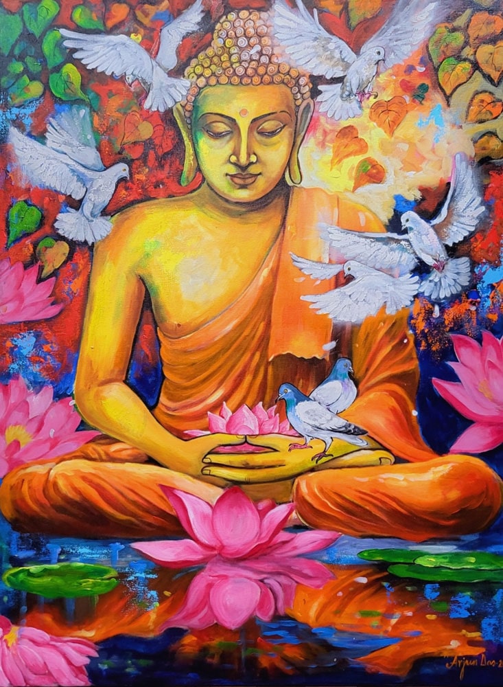 Painting of Buddha on canvas