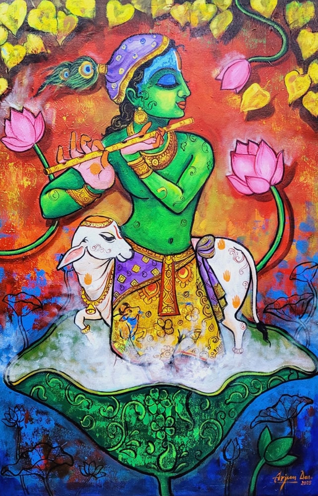 Painting of Krishna on canvas