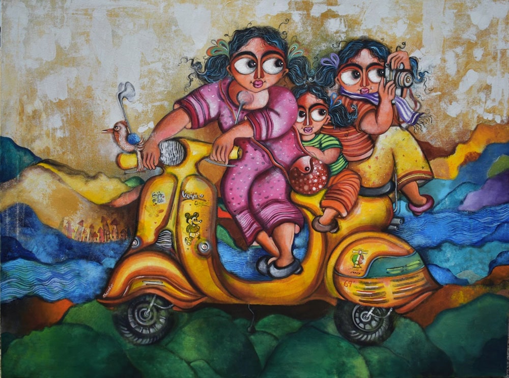 Painting of girls on canvas
