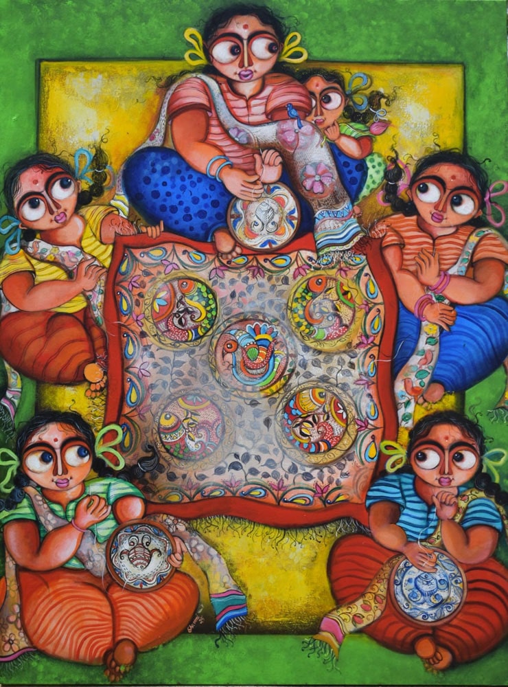 Painting of girls on canvas