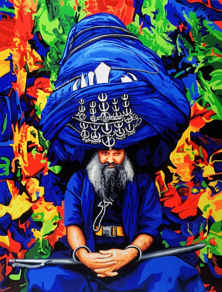 Painting of man on canvas
