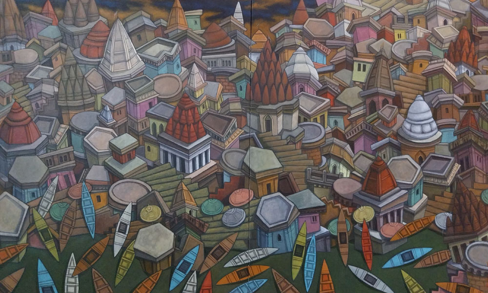 Painting of Benaras Ghat on paper