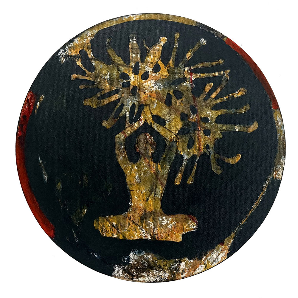 Painting on canvas of figuratives in meditation
