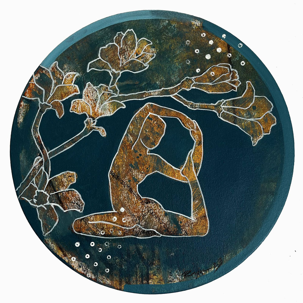 Painting on canvas of figuratives in meditation