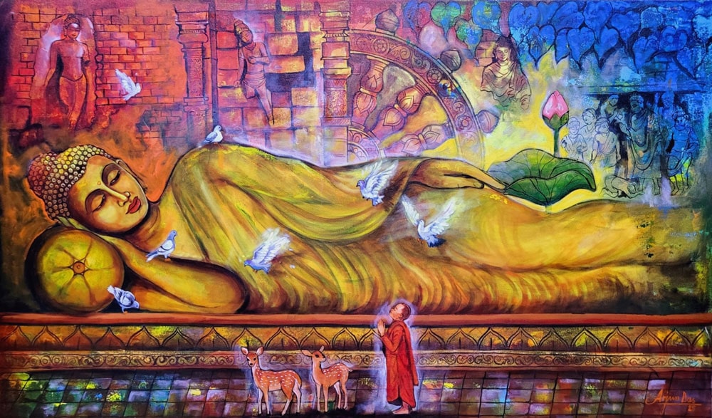 Painting of Buddha on canvas