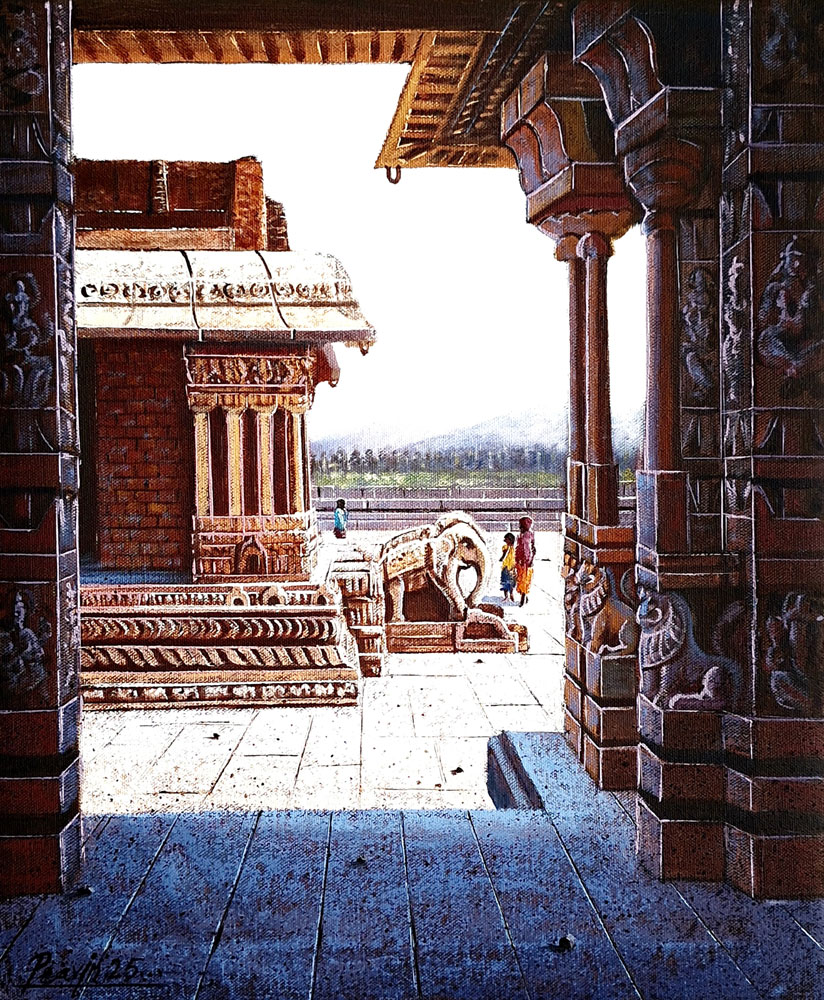 Hampi with oil on canvas