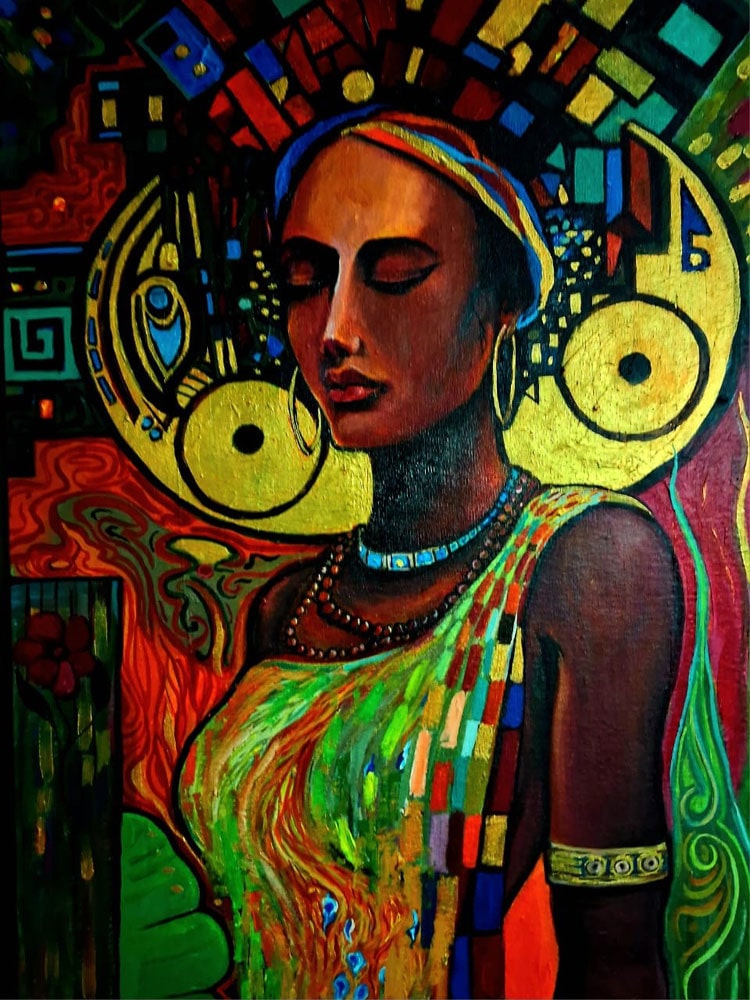 Painting of woman on canvas board