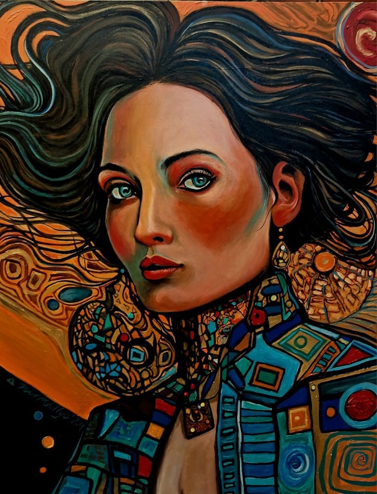 Painting of woman on canvas