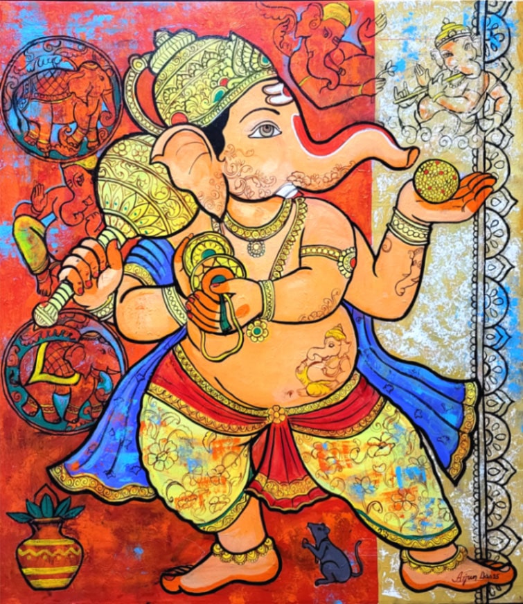 Painting of Ganesh with acrylic on canvas