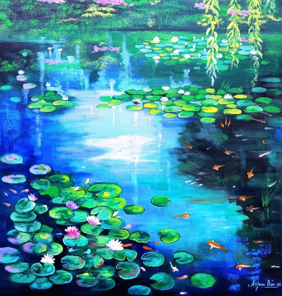 Painting of Lilies with acrylic on canvas