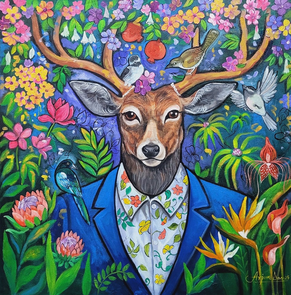 Painting of Deer with acrylic on canvas