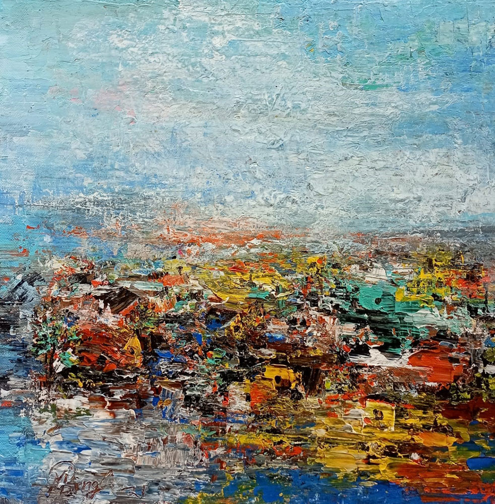 Painting of abstract work with acrylic on canvas