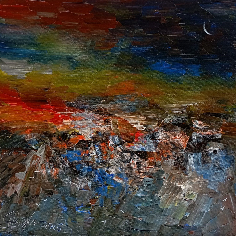 Painting of abstract work with acrylic on canvas