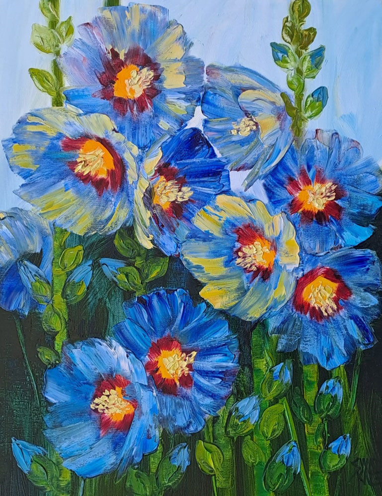 Painting of flowers with oil on canvas