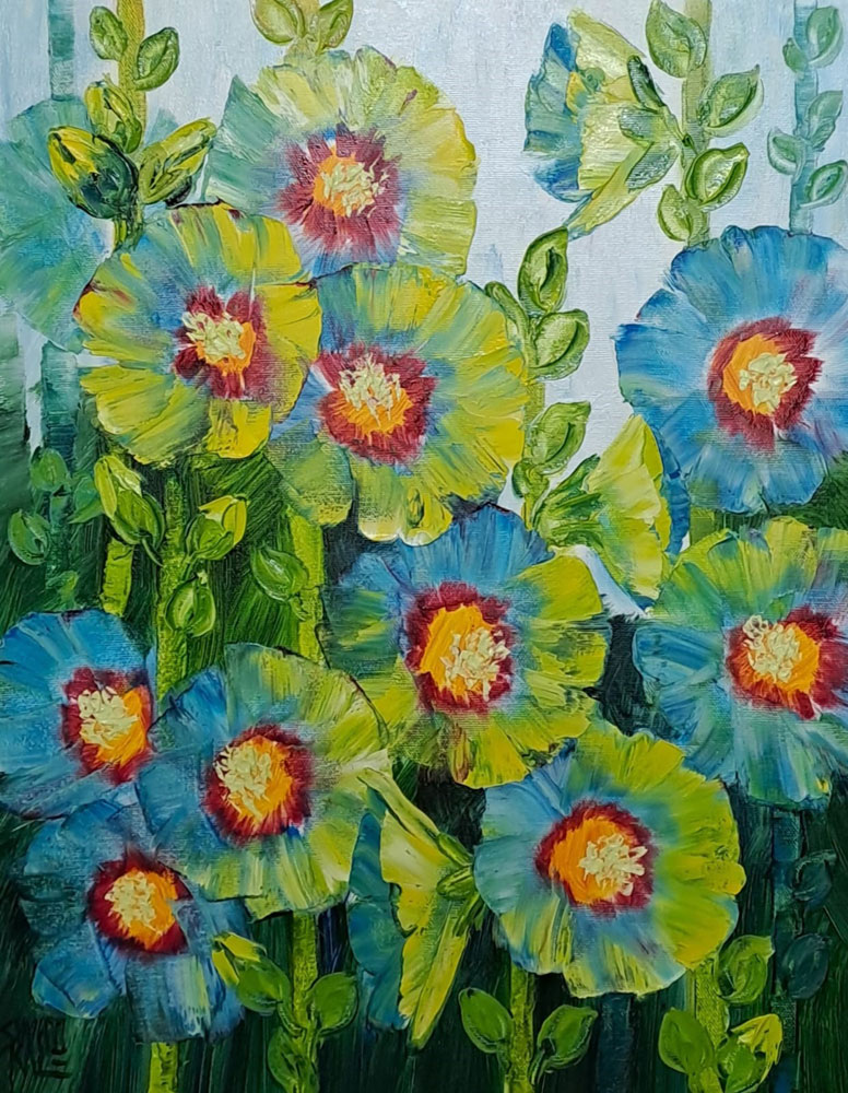 Painting of flowers with oil on canvas
