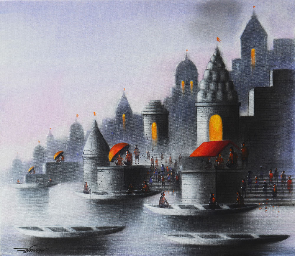 Painting of Benaras on canvas