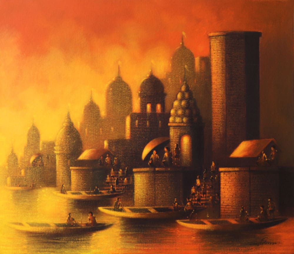 Painting of Benaras on canvas