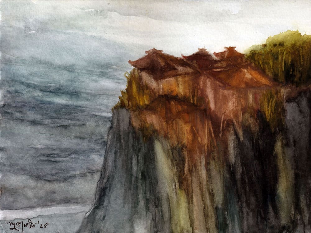 Painting of abstract landscape on paper