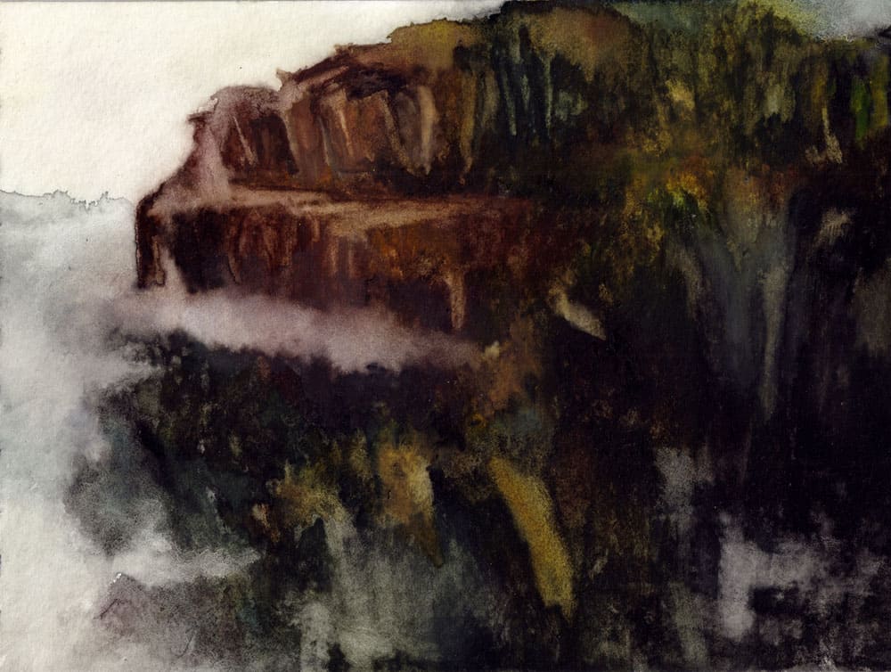 Painting of abstract landscape on paper