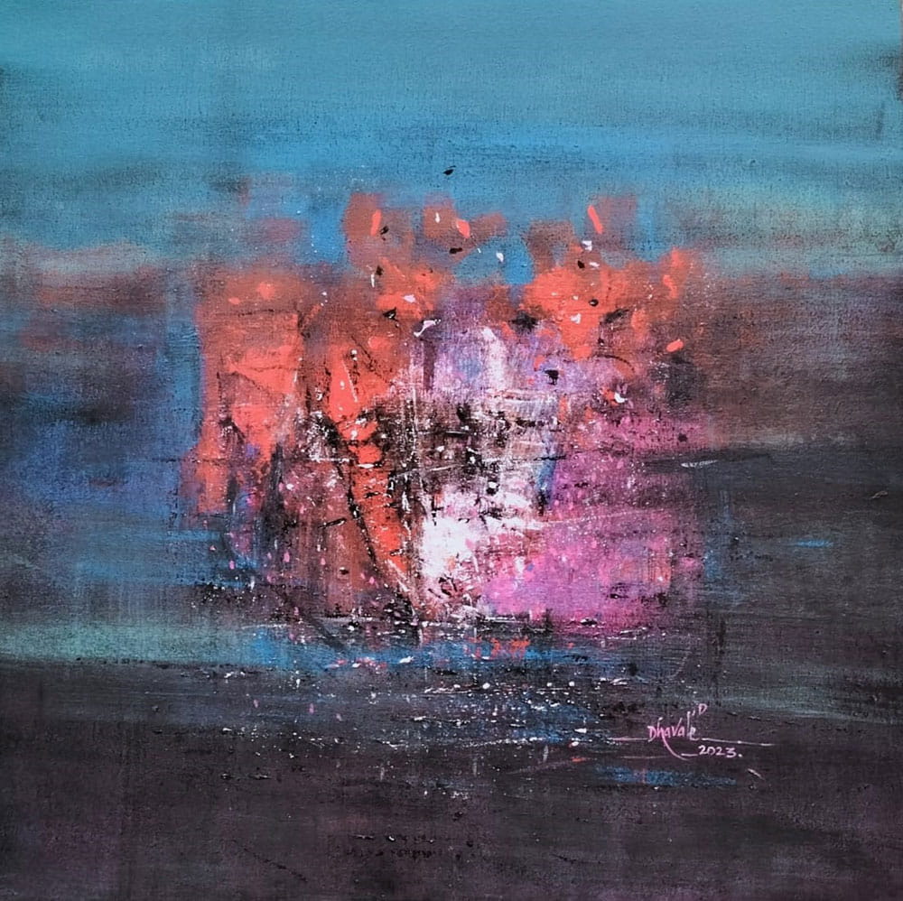 Painting of abstract art with acrylic on canvas