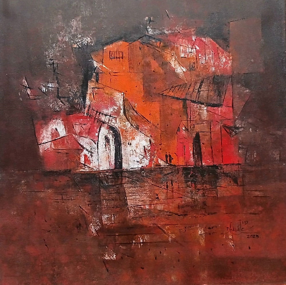 Painting of abstract art with acrylic on canvas