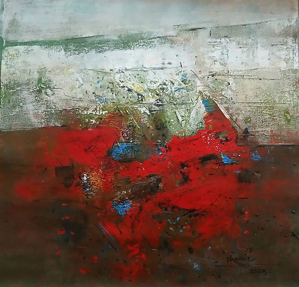 Painting of abstract art with acrylic on canvas