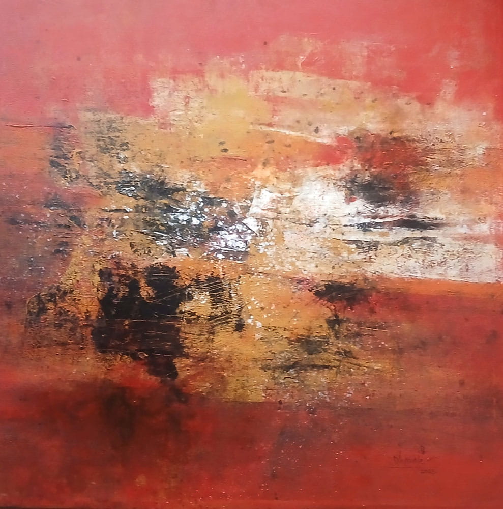 Painting of abstract art with acrylic on canvas